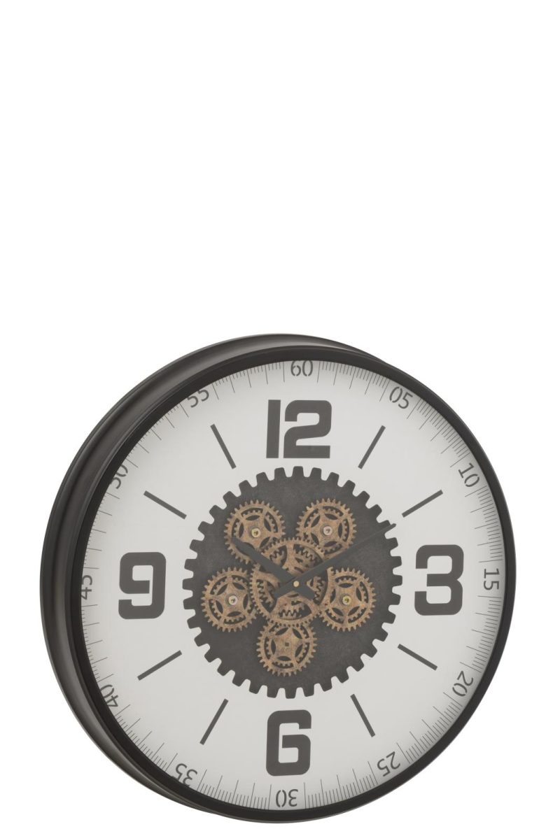 Horloge engrenage mdf noir/blanc large