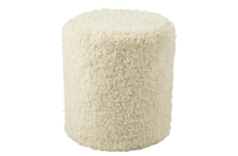 Pouf cylindre duveteux  polyester crème
