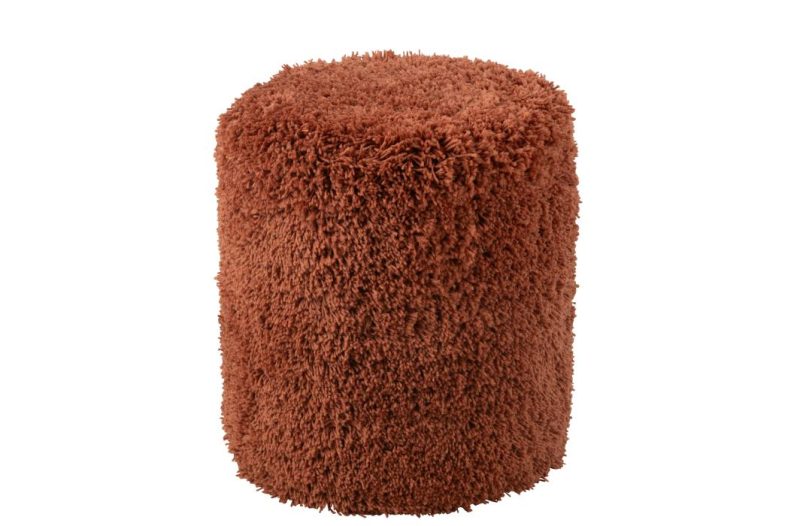 Pouf cylindre duveteux  polyester brique