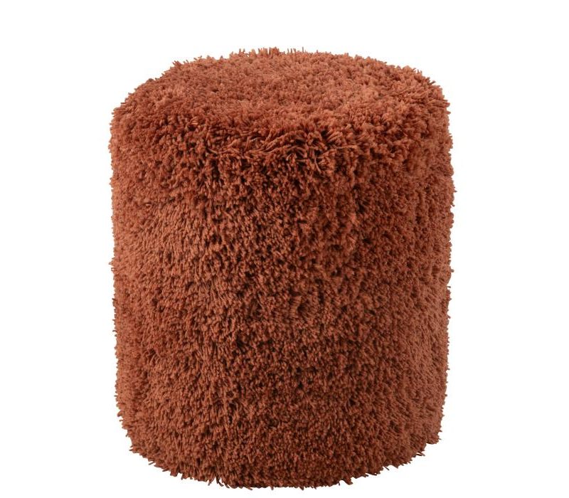 Pouf cylindre duveteux  polyester brique
