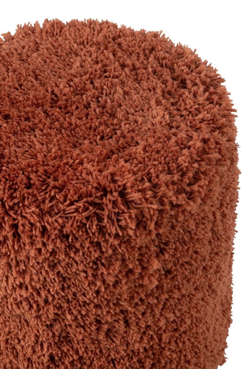 Pouf cylindre duveteux  polyester brique - Image 3