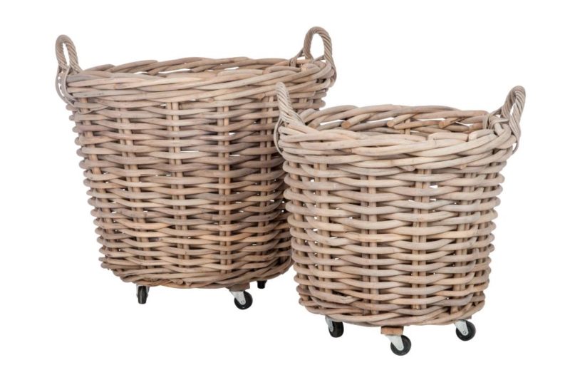 Set 2 panier rond + anse rotin naturel 75x60cm