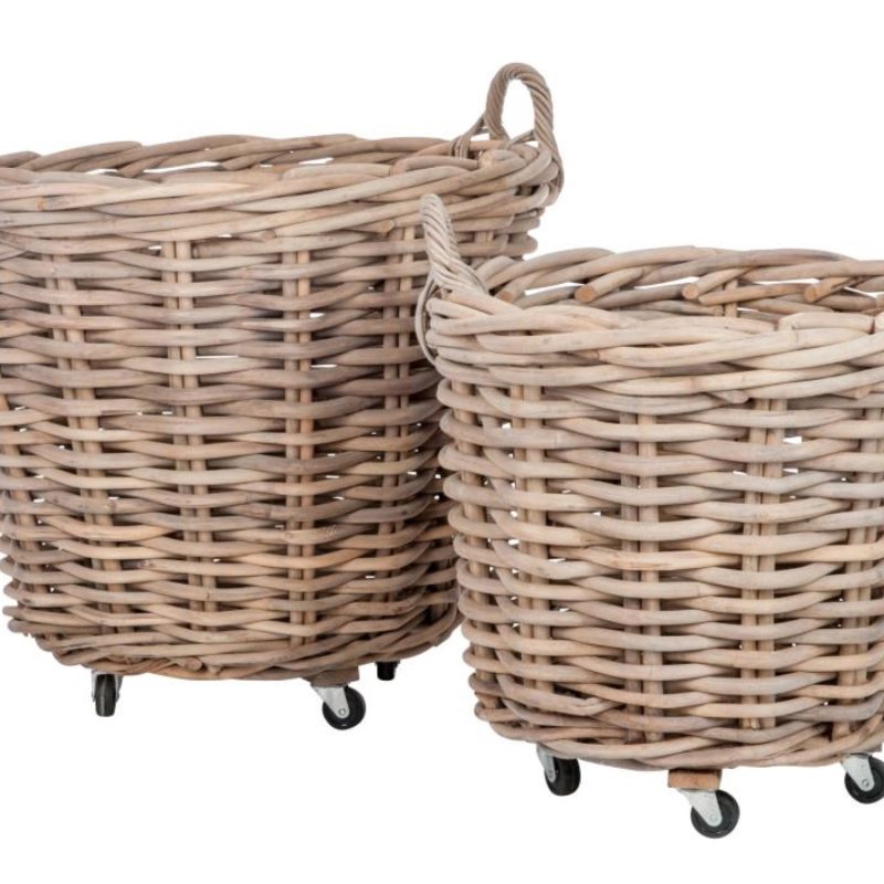 Set 2 panier rond + anse rotin naturel 75x60cm