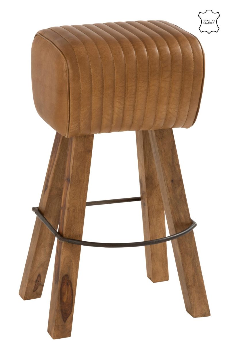 Tabouret gym cuir/bois de mangier camel/naturel