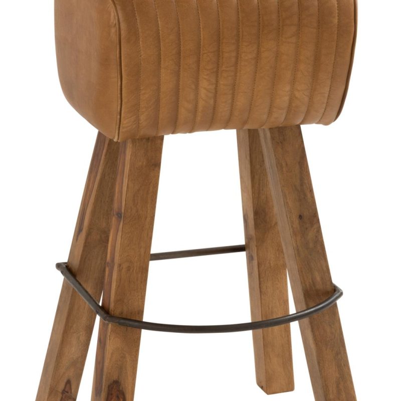 Tabouret gym cuir/bois de mangier camel/naturel