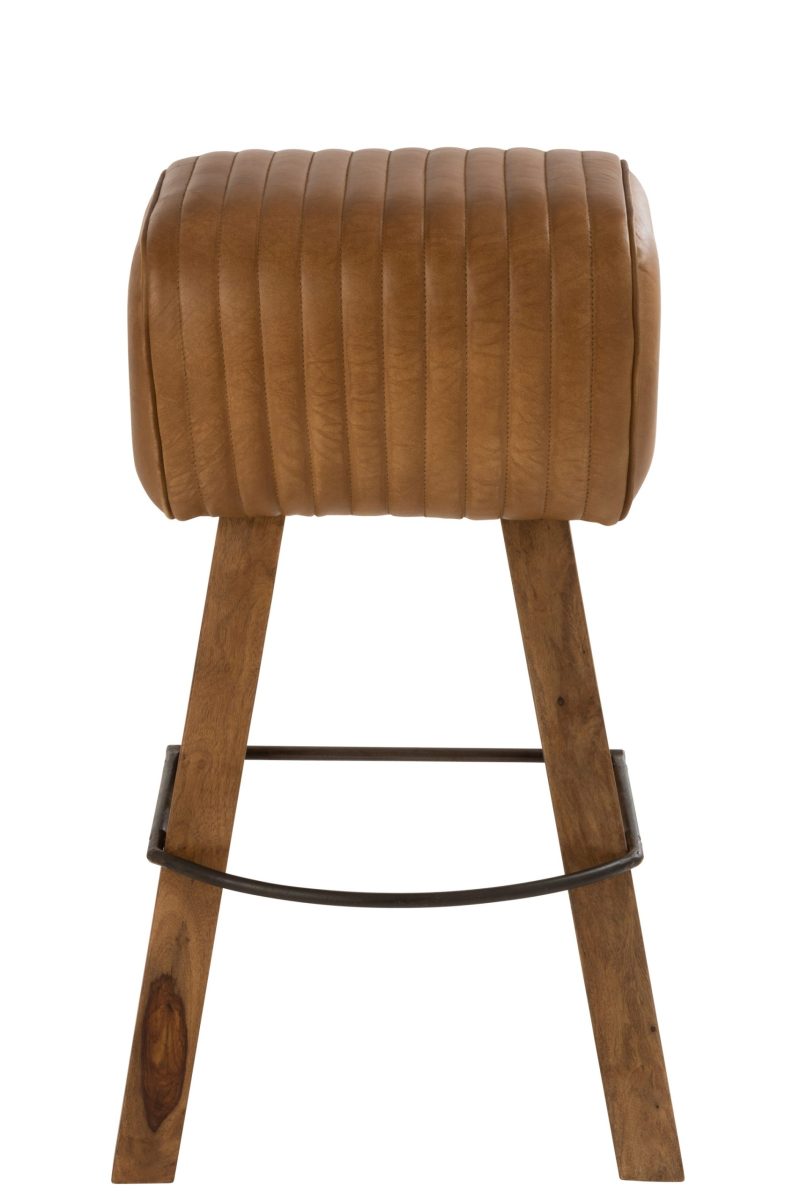 Tabouret gym cuir/bois de mangier camel/naturel - Image 2