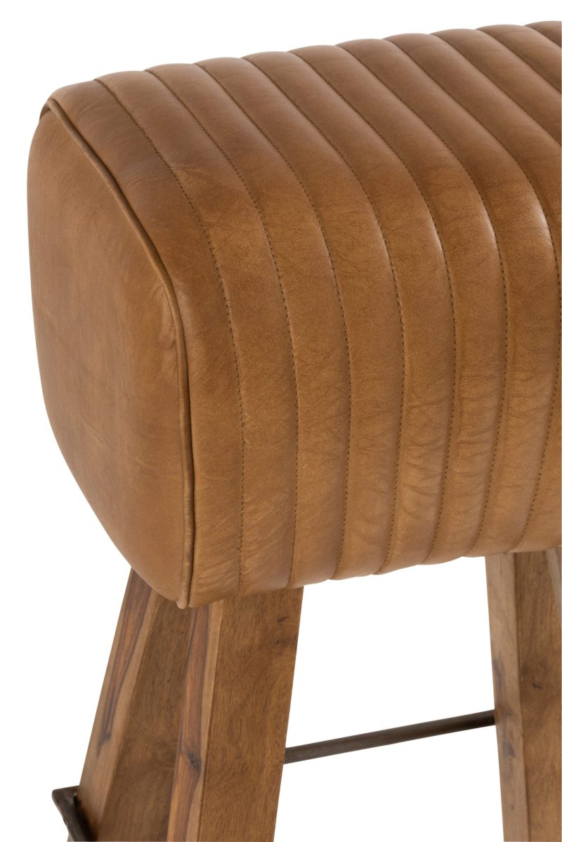 Tabouret gym cuir/bois de mangier camel/naturel - Image 6
