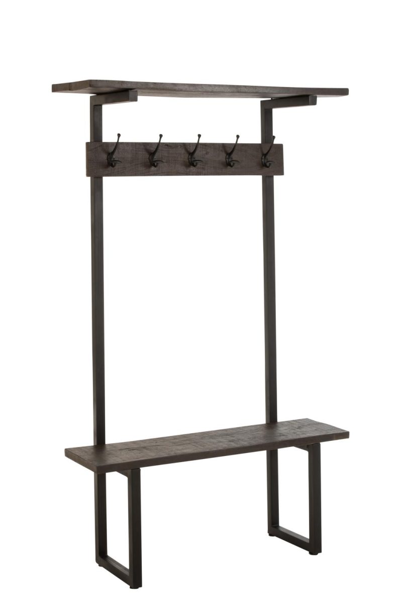 Banc+porte manteau bois de manguier fer brun fonce noir