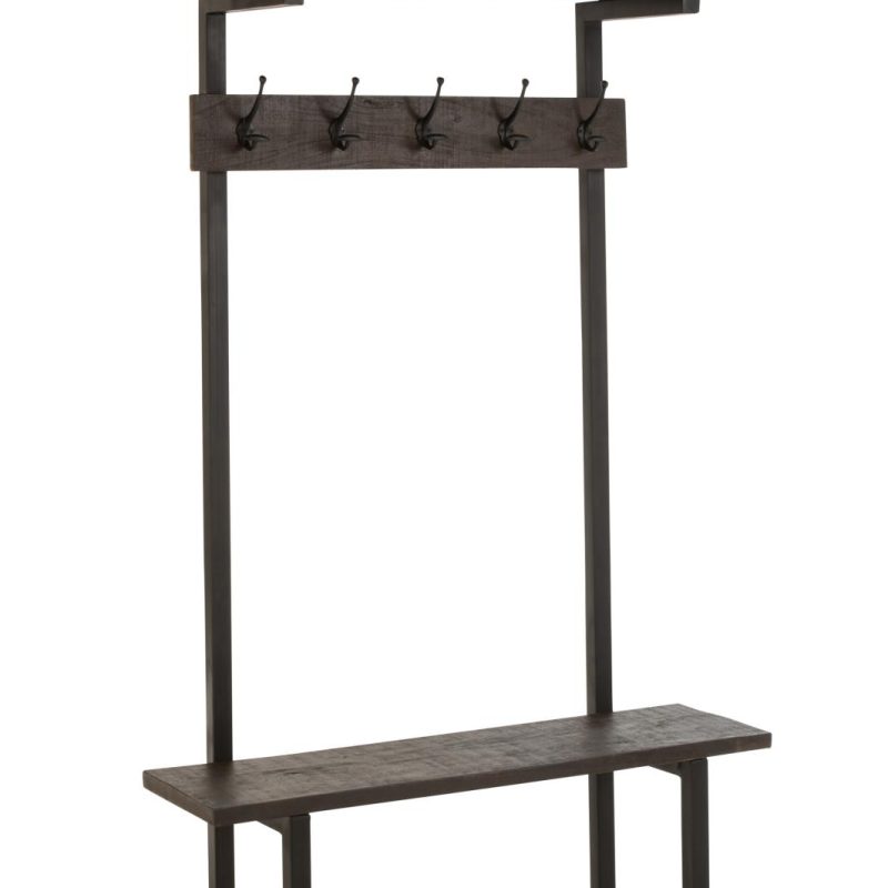 Banc+porte manteau bois de manguier fer brun fonce noir