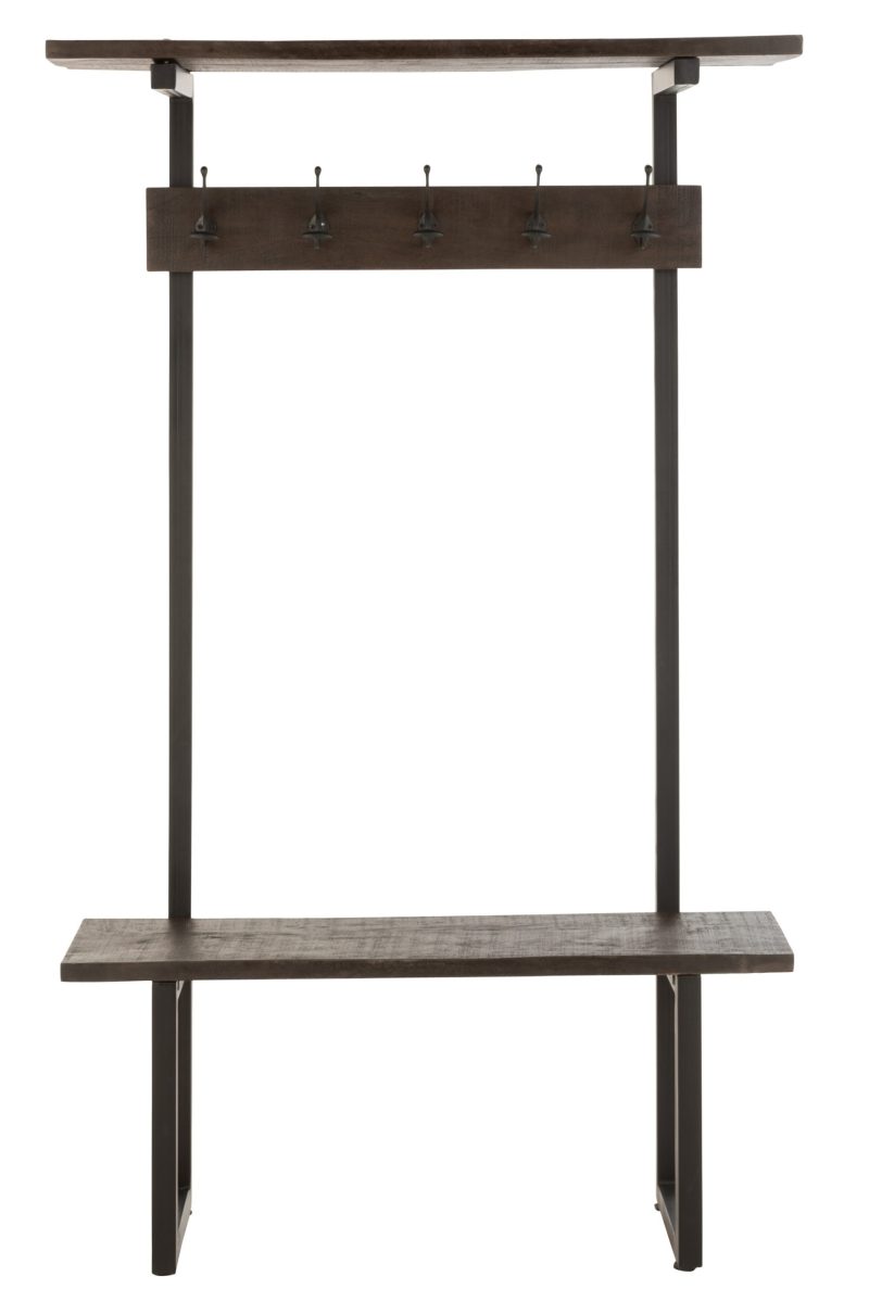 Banc+porte manteau bois de manguier fer brun fonce noir - Image 2