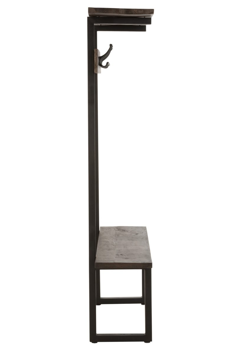 Banc+porte manteau bois de manguier fer brun fonce noir - Image 3