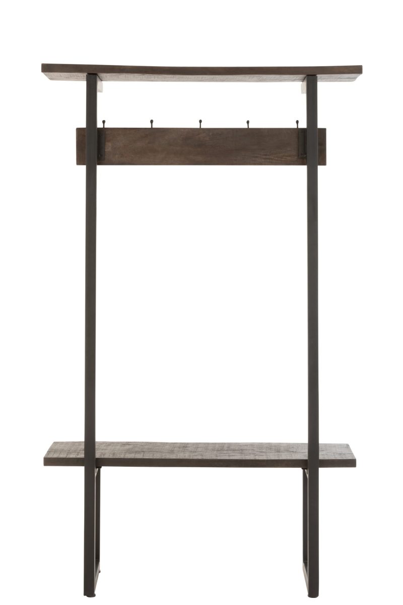 Banc+porte manteau bois de manguier fer brun fonce noir - Image 4