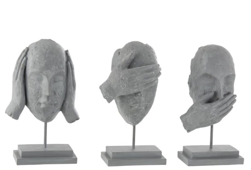 Perso entendre/voir/se taire resine gris assortiment de 3