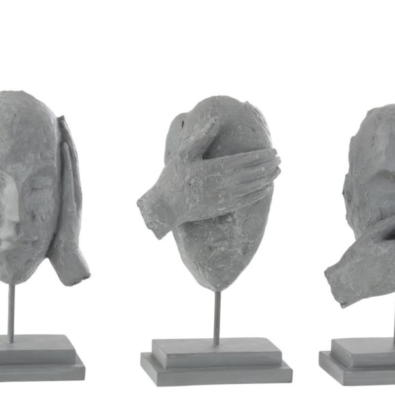 Perso entendre/voir/se taire resine gris assortiment de 3