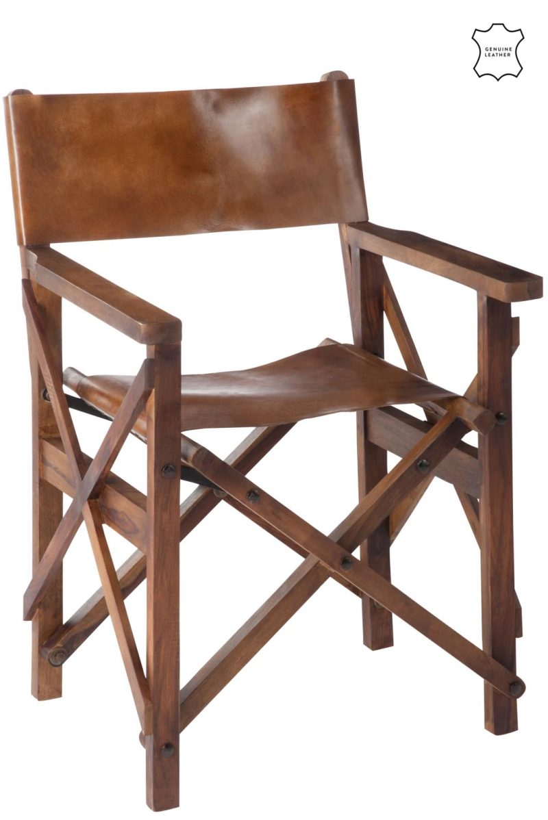 Chaise de regisseur pliable bois/cuir cognac