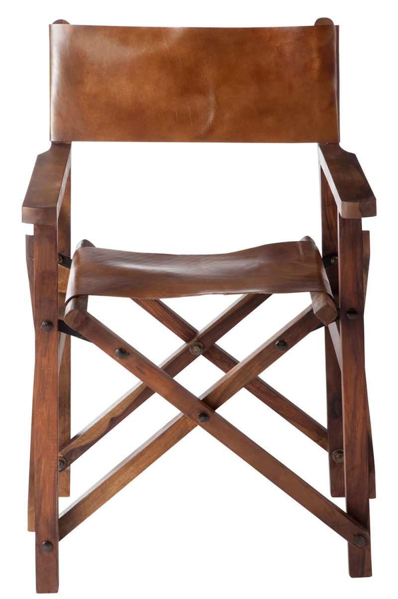 Chaise de regisseur pliable bois/cuir cognac - Image 2