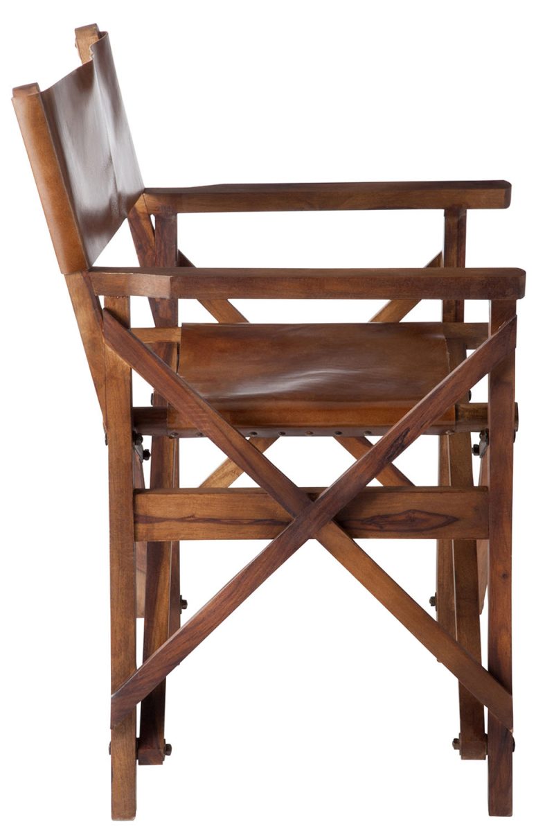 Chaise de regisseur pliable bois/cuir cognac - Image 3