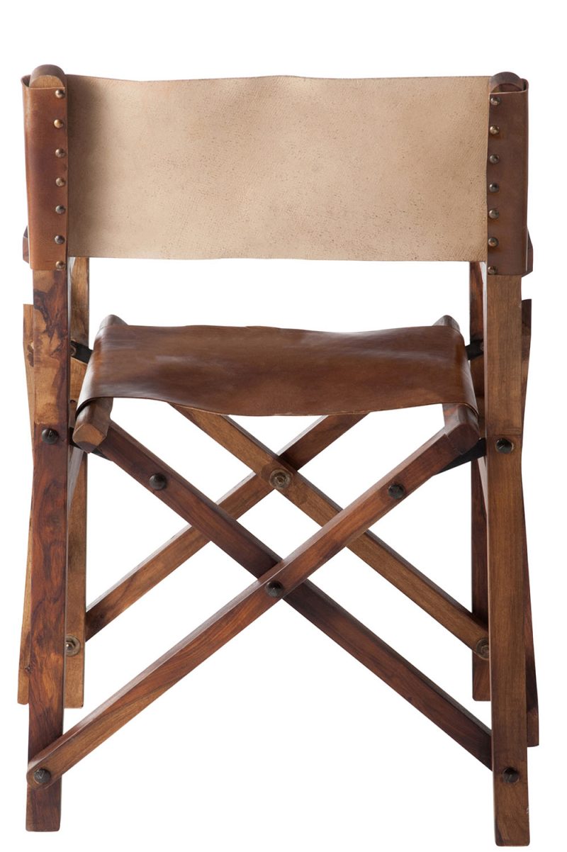 Chaise de regisseur pliable bois/cuir cognac - Image 4