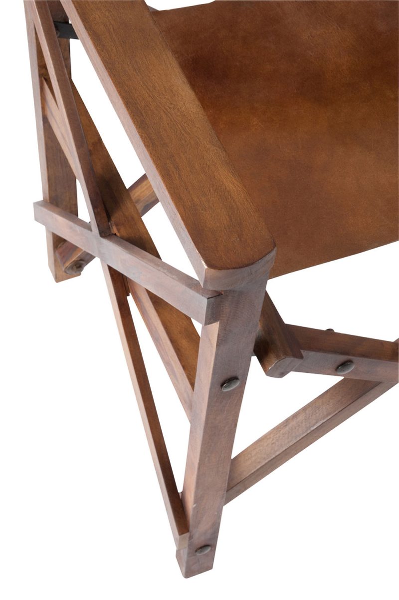 Chaise de regisseur pliable bois/cuir cognac - Image 5