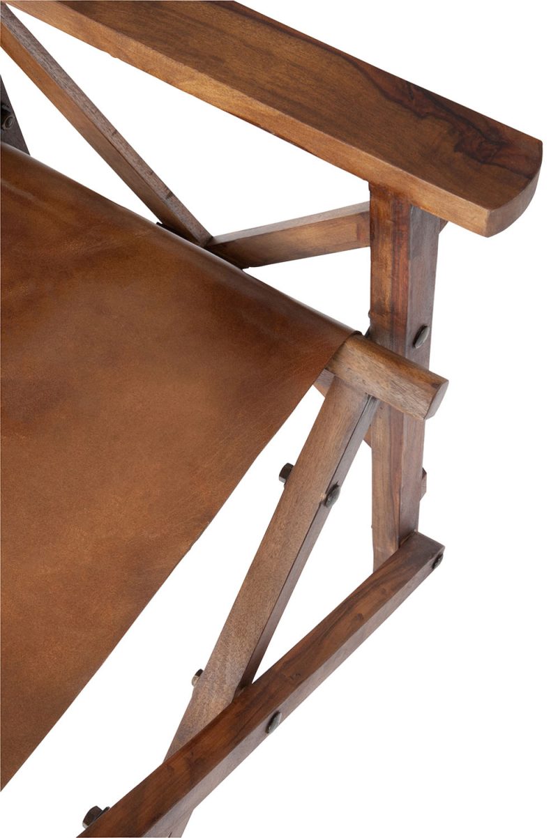 Chaise de regisseur pliable bois/cuir cognac - Image 7