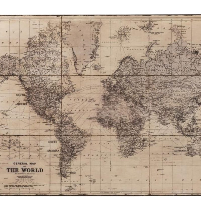 Carte du monde metal antique gris