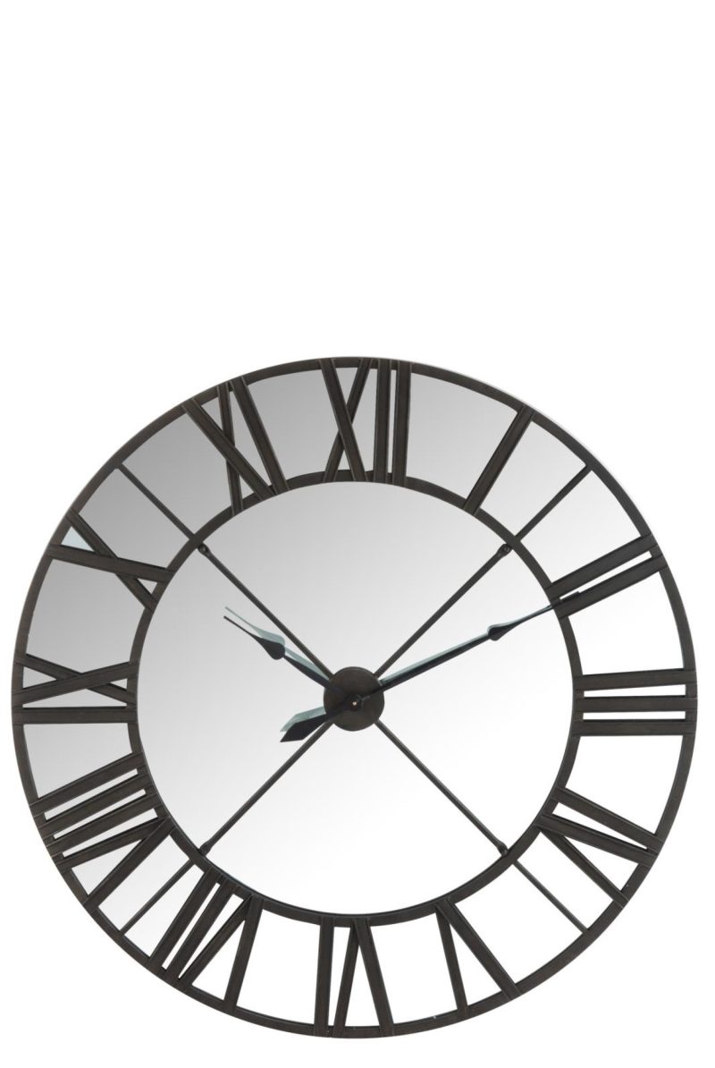 Horloge miroir chiffres romains metal noir