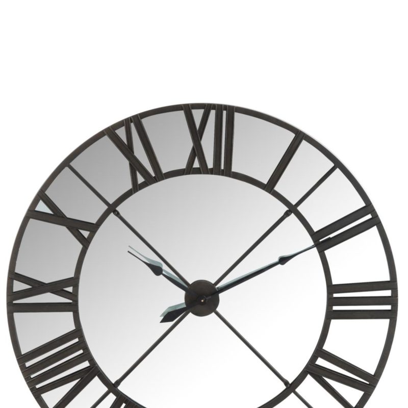 Horloge miroir chiffres romains metal noir