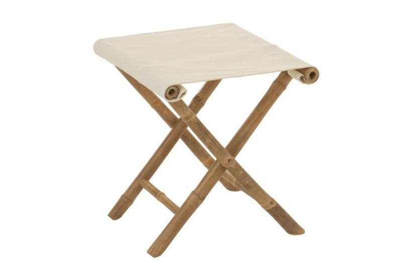 Chaise pliable bambou+textile naturel/blanc