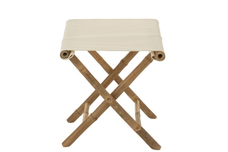 Chaise pliable bambou+textile naturel/blanc - Image 2