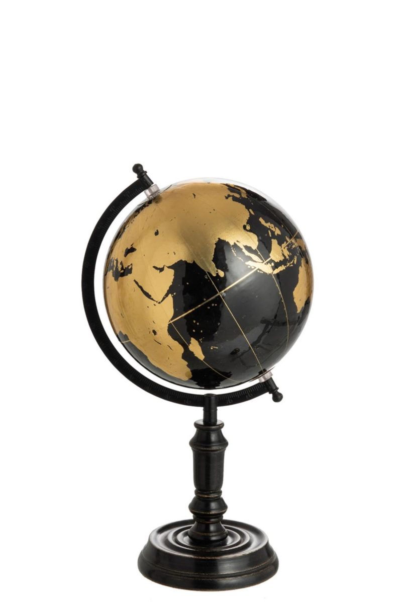 Globe sur pied bois noir/or medium