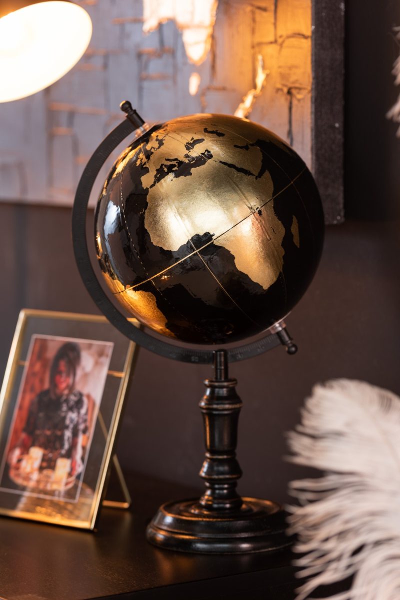 Globe sur pied bois noir/or medium - Image 3