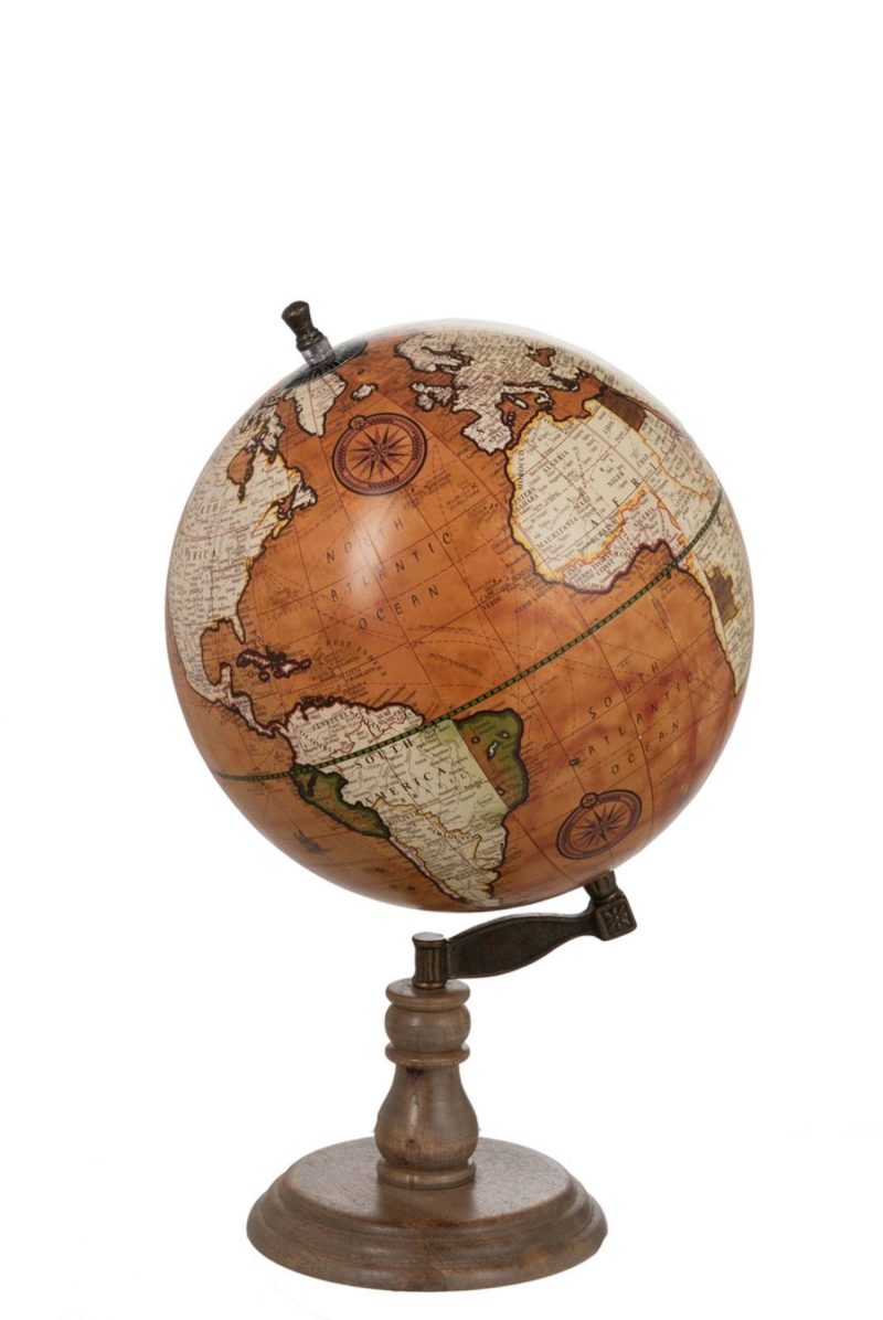 Globe sur pied bois rouille/naturel large