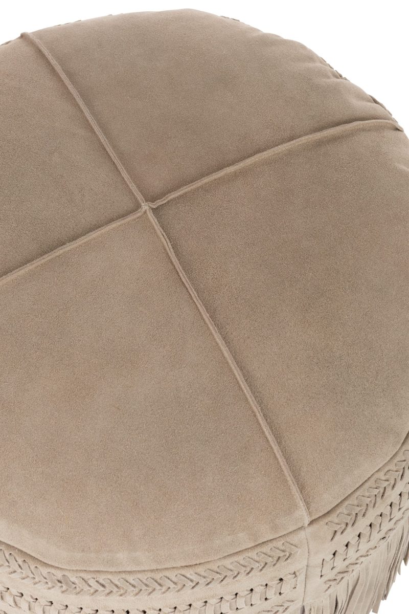 Pouf franges rond cuir gris clair - Image 2