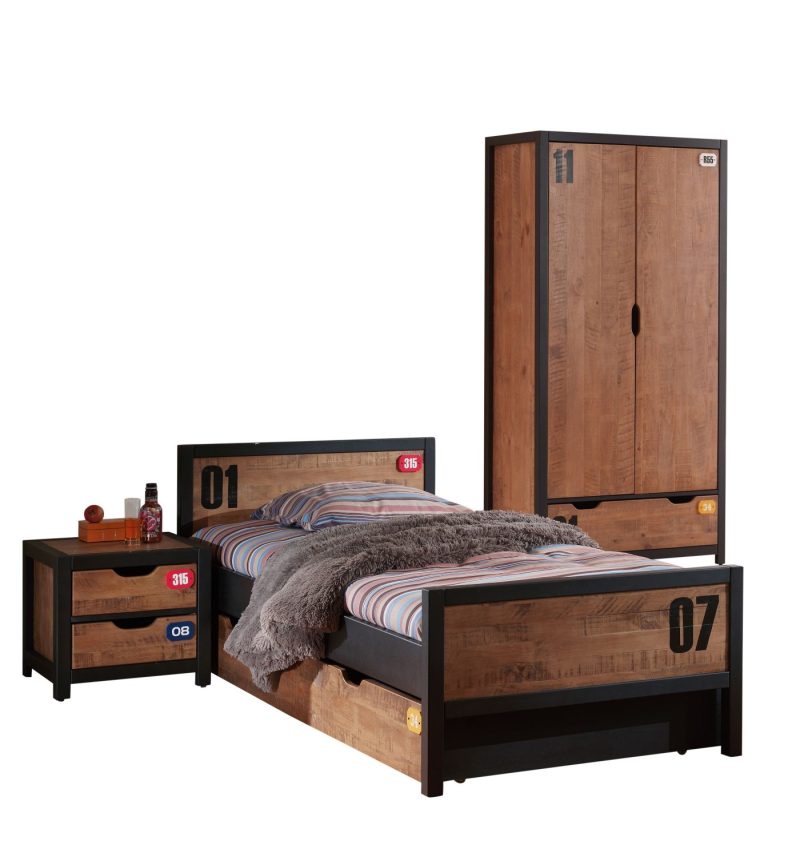 Alex lot avec chevet , lit 90x200cm , lit gigogne  et armoire 2 portes