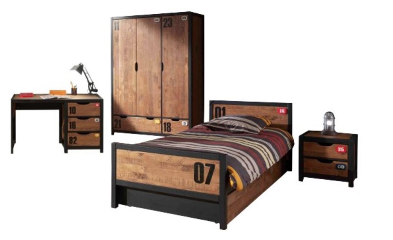 Alex lot avec armoires 3 portes chevet, un  lit 90x200cm, lit gigogne, un  bureau et armoire 3 portes