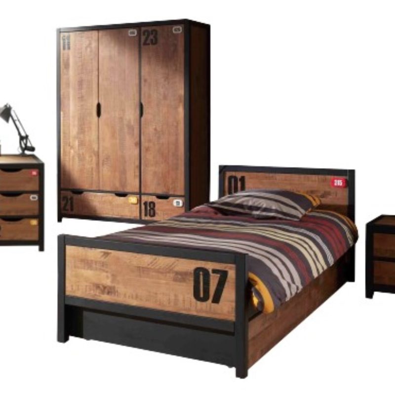 Alex lot avec armoires 3 portes chevet, un  lit 90x200cm, lit gigogne, un  bureau et armoire 3 portes