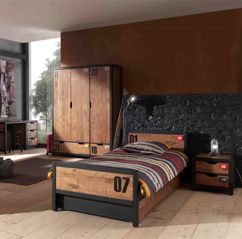 Alex lot avec armoires 3 portes chevet, un  lit 90x200cm, lit gigogne, un  bureau et armoire 3 portes - Image 2