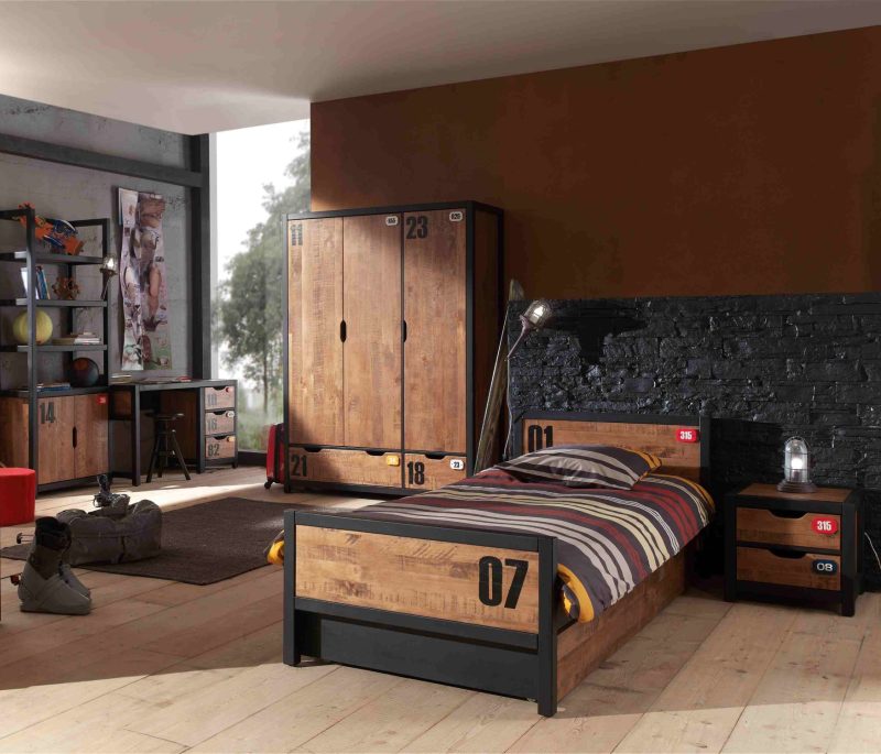 Alex lot avec chevet, lit 90x200cm, lit gigogne, bureau, armoire 3 portes et bibliothèque - Image 2