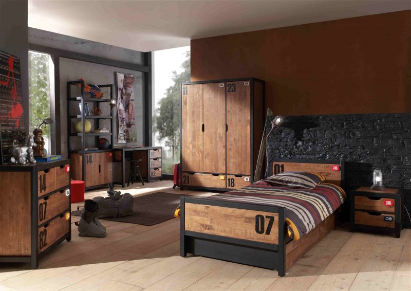 Alex lot avec chevet, lit 90x200cm,  lit gigogne, bureau, armoire 3 portes, bibliothèque et commode 3 tiroirs - Image 2