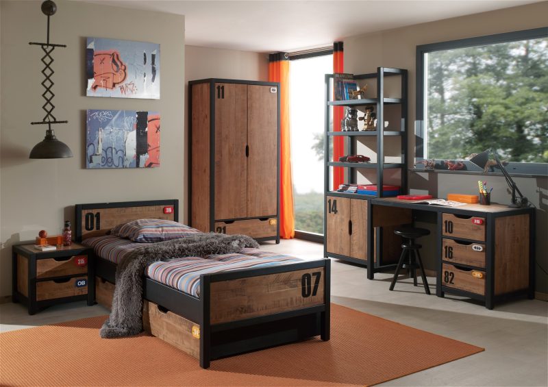 Alex lot avec chevet , lit 90x200cm, lit gigogne, bureau, armoire 2 portes et bibliothèque - Image 2