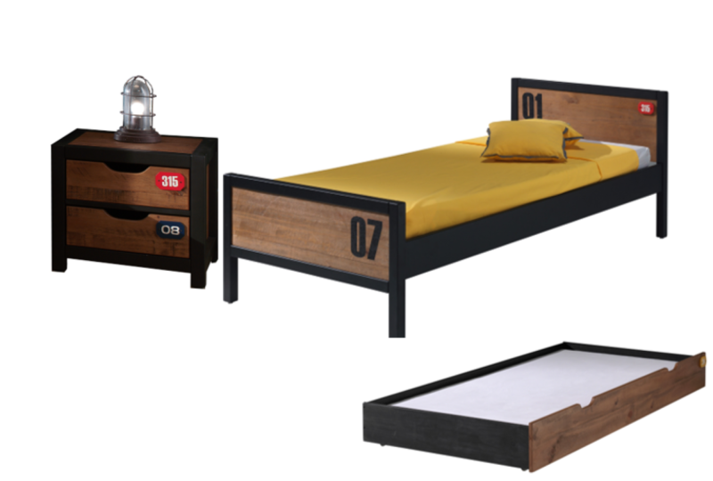 Alex lot avec lit 90x200cm, sommier cadre 13l, lit gigogne  et chevet