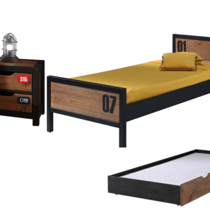 Alex lot avec lit 90x200cm, sommier cadre 13l, lit gigogne  et chevet