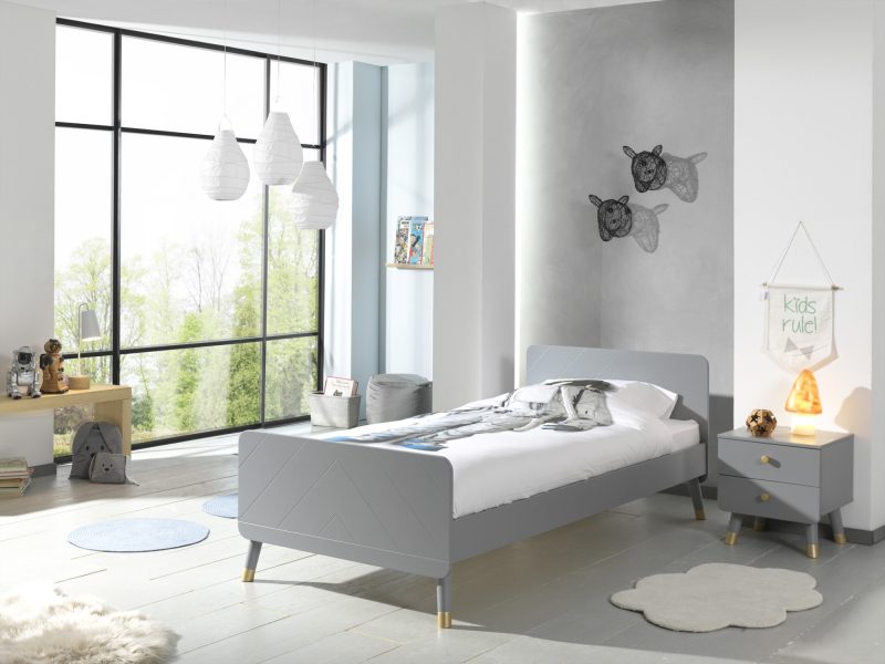 Billy lot avec lit (90x200cm)  et du chevet en gris assorti. - Image 2