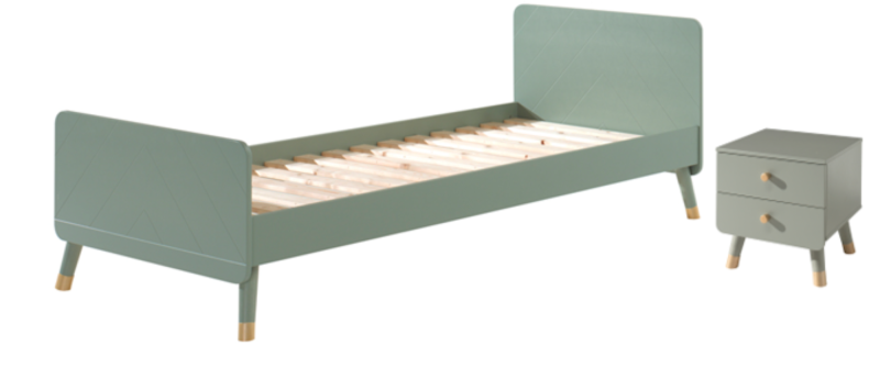 Billy lot avec lit (90x200cm) en vert olive et du chevet vert olive assorti