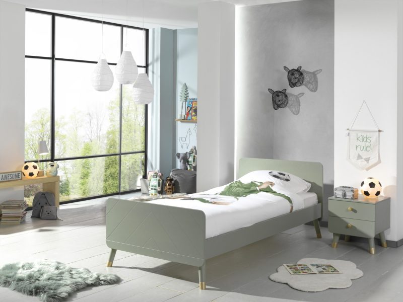 Billy lot avec lit (90x200cm) en vert olive et du chevet vert olive assorti - Image 2