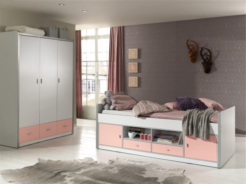 Bonny lot avec  lit capitaine en rose clair et armoire à 3 portes assortie en rose clair - Image 2
