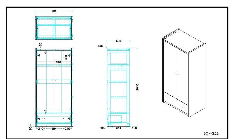 Bonny armoire 2 portes turquoise - Image 2