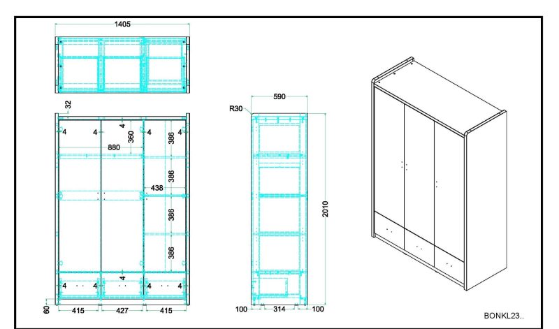 Bonny armoire 3 portes bleue - Image 2