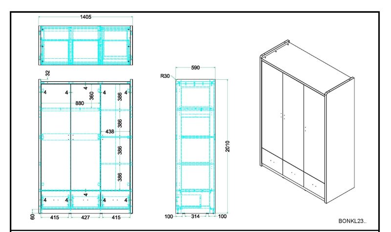Bonny armoire 3 portes argent - Image 2