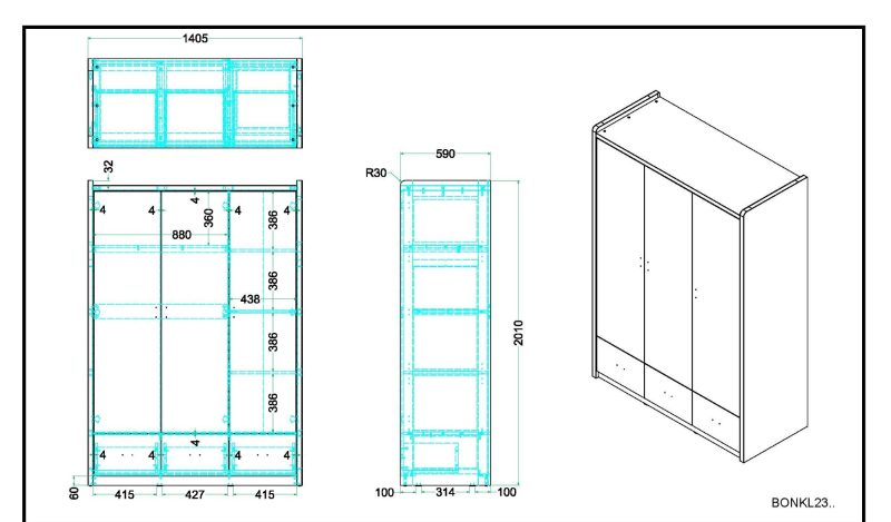 Bonny armoire 3 portes rose clair - Image 3